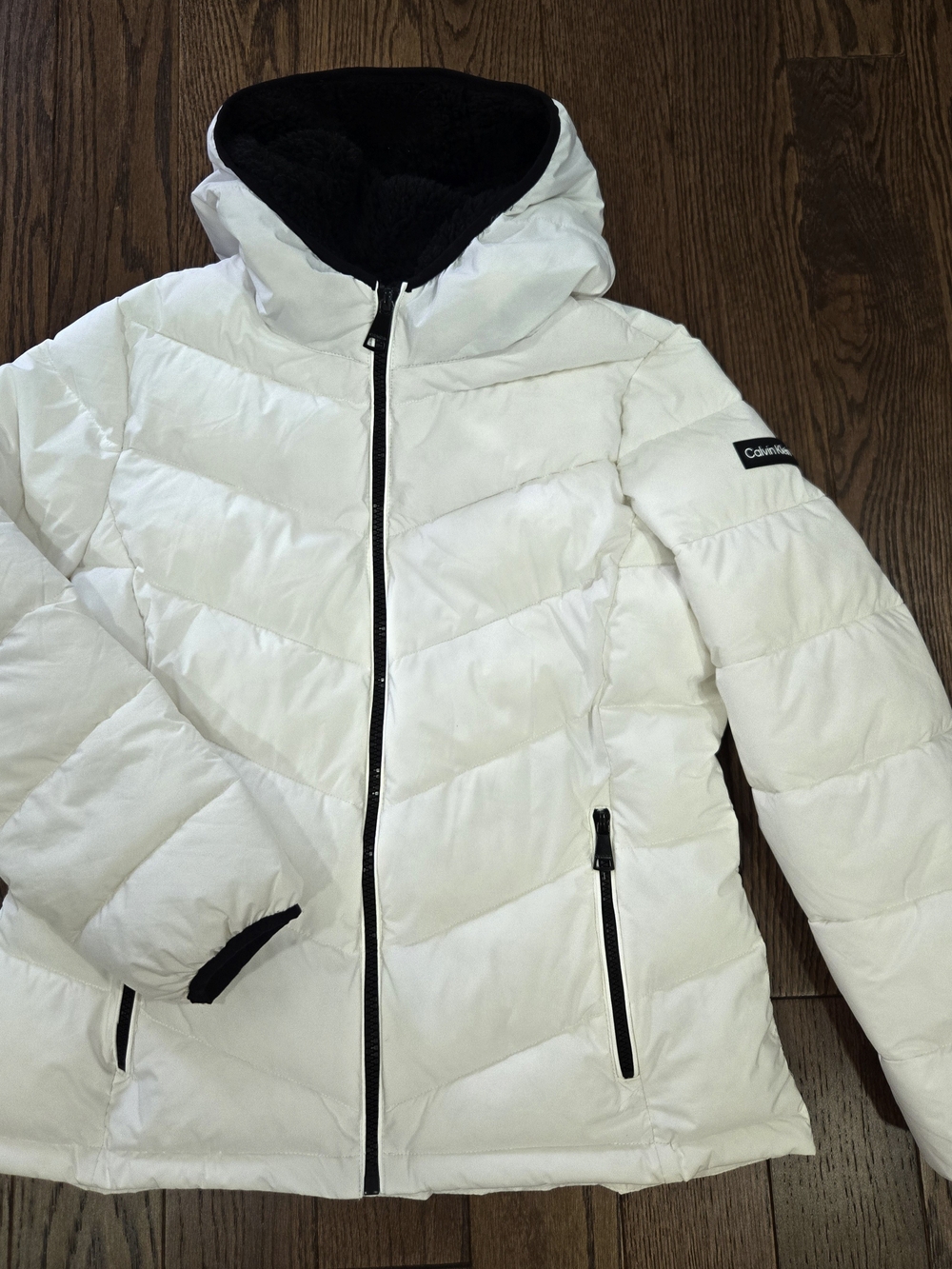 Calvin Klein White Hooded Puffer Jacket